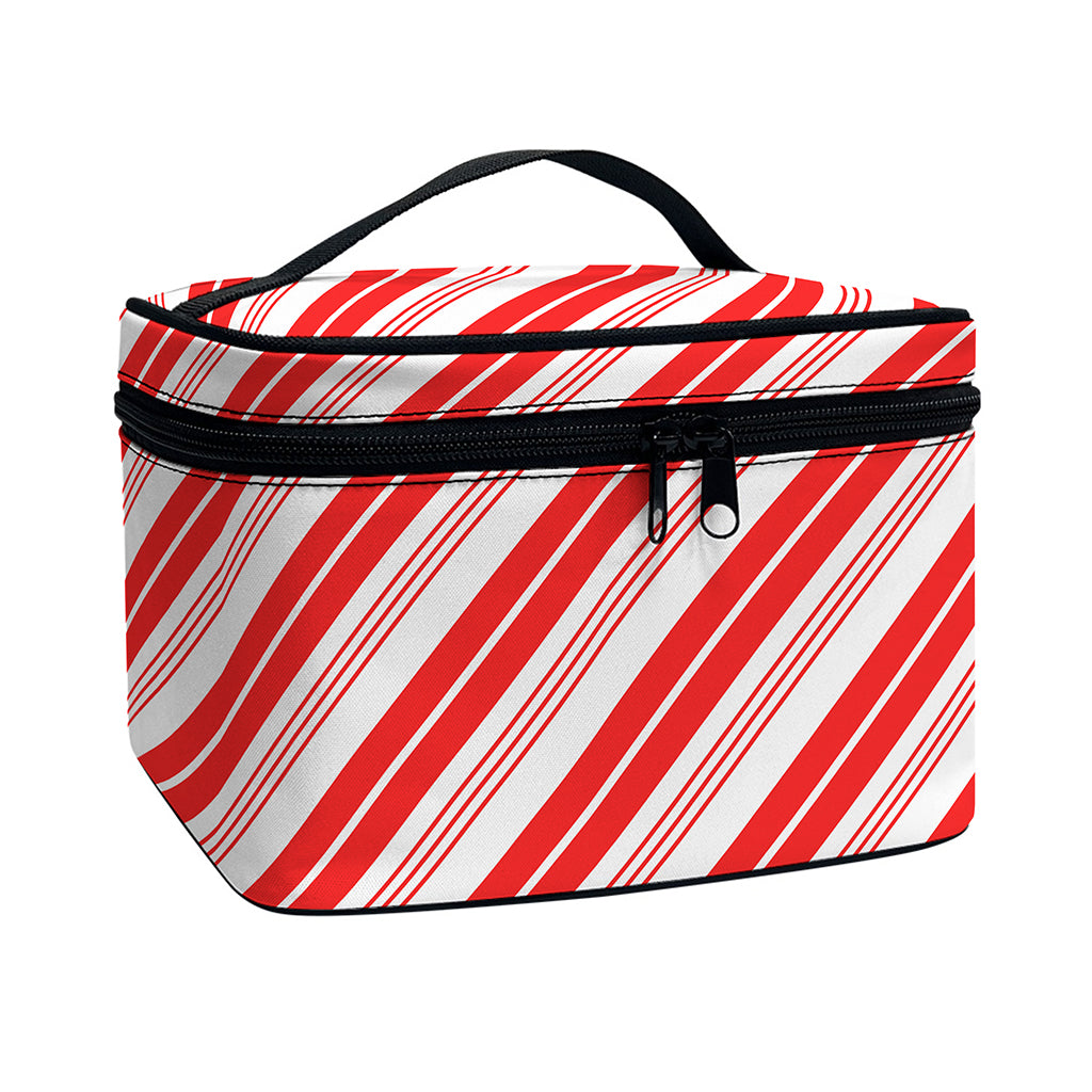 Red And White Candy Cane Stripe Print Travel Makeup Bag