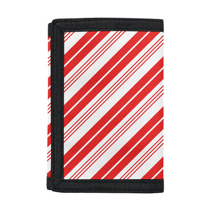 Red And White Candy Cane Stripe Print Trifold Wallet