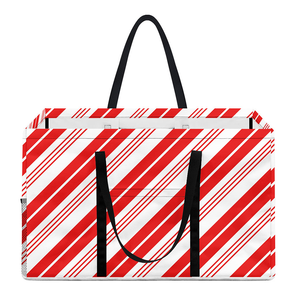 Red And White Candy Cane Stripe Print Utility Tote Bag