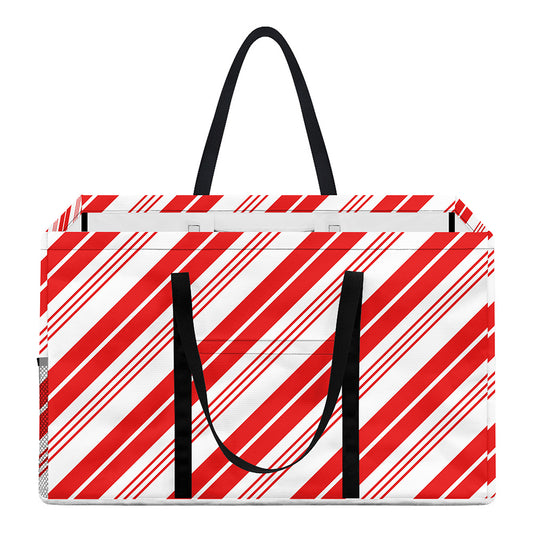 Red And White Candy Cane Stripe Print Utility Tote Bag
