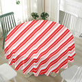 Red And White Candy Cane Stripe Print Waterproof Round Tablecloth