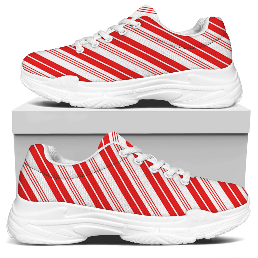 Red And White Candy Cane Stripe Print White Chunky Shoes