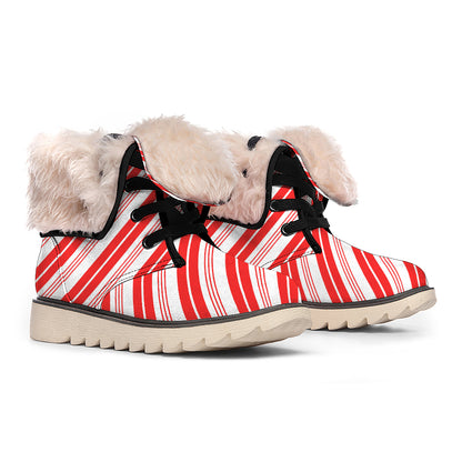 Red And White Candy Cane Stripe Print Winter Boots