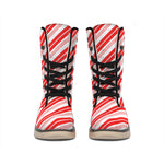 Red And White Candy Cane Stripe Print Winter Boots