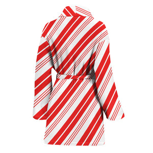 Red And White Candy Cane Stripe Print Women's Bathrobe