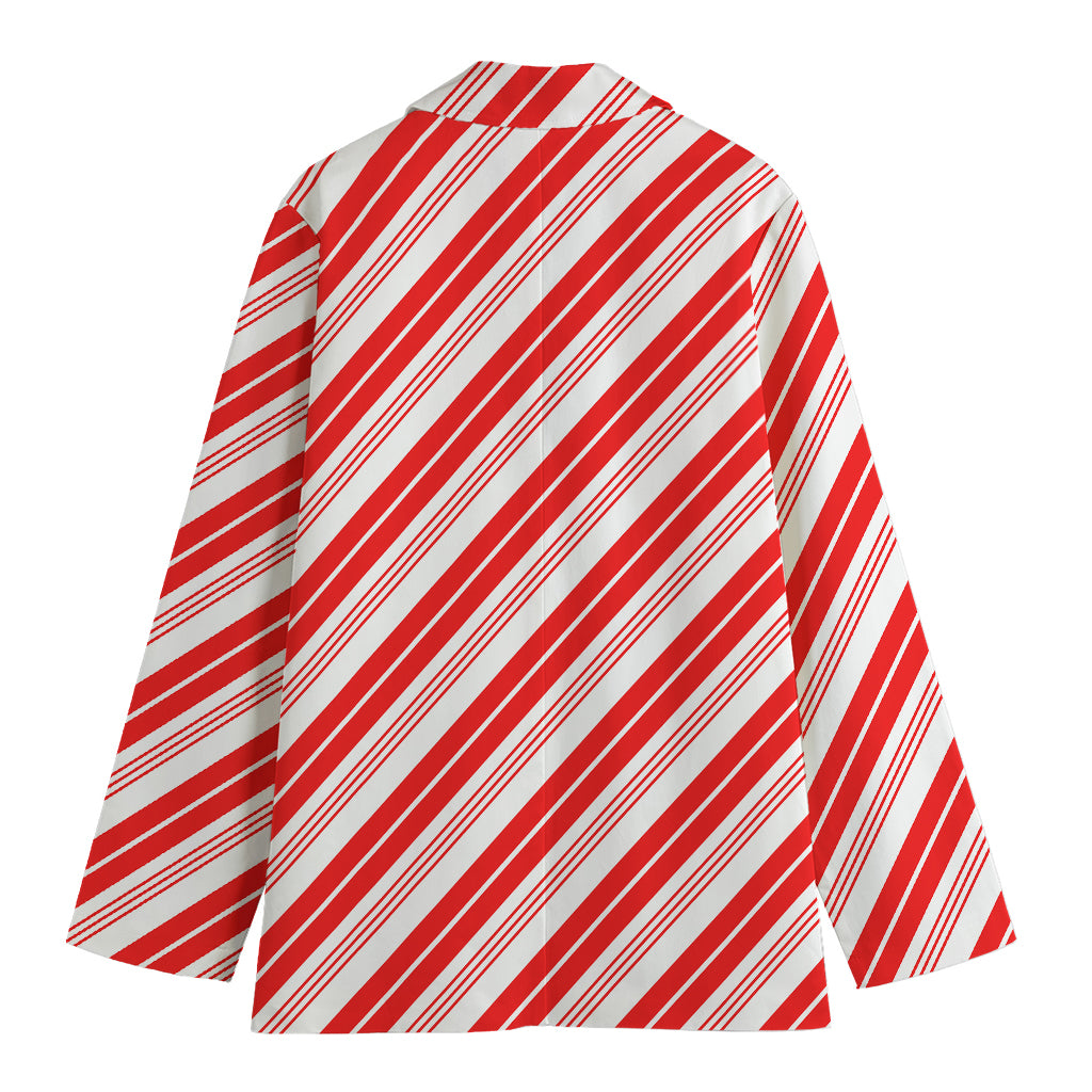 Red And White Candy Cane Stripe Print Women's Cotton Blazer