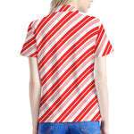 Red And White Candy Cane Stripe Print Women's Polo Shirt