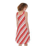 Red And White Candy Cane Stripe Print Women's Sleeveless Dress