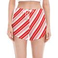 Red And White Candy Cane Stripe Print Women's Split Running Shorts