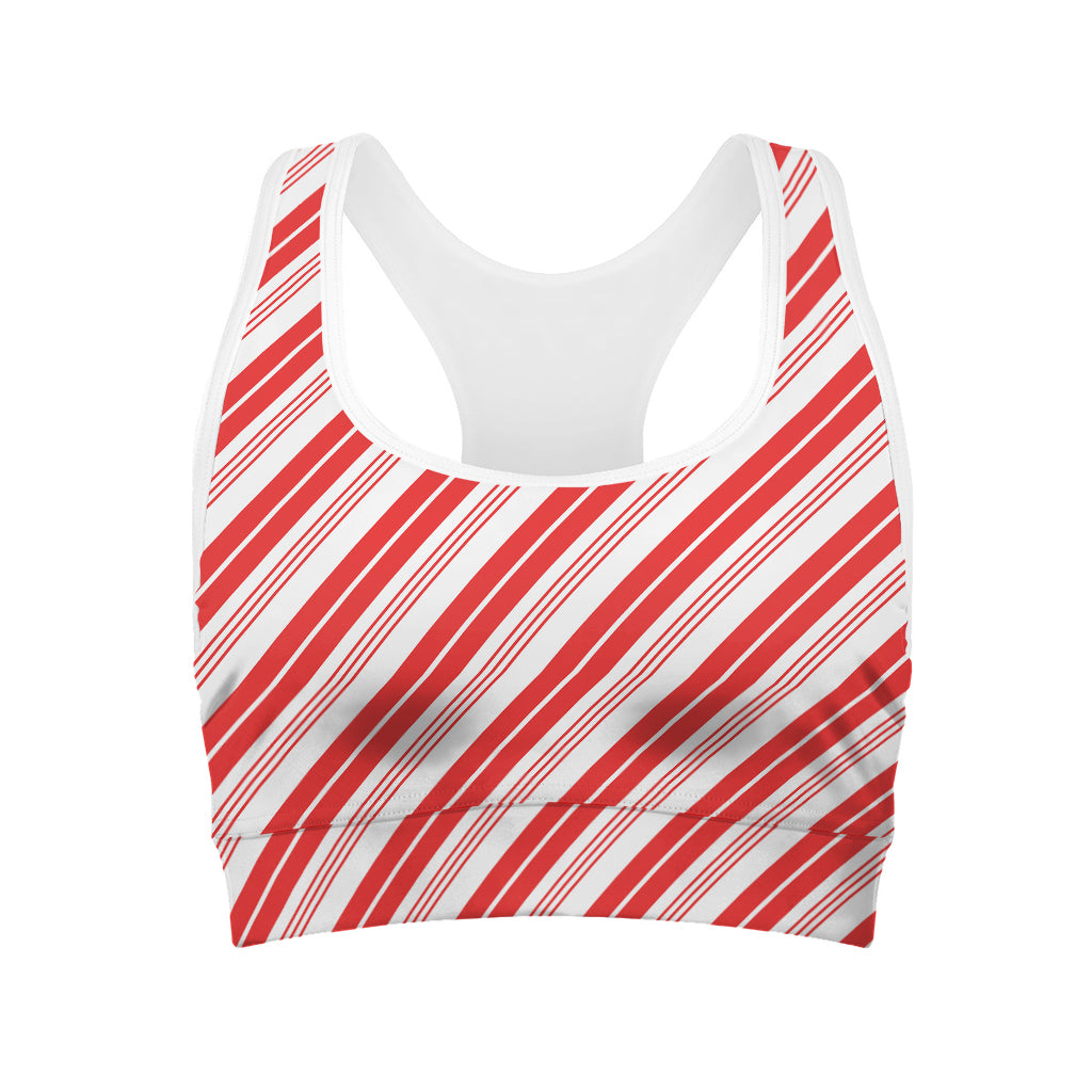 Red And White Candy Cane Stripe Print Women's Sports Bra