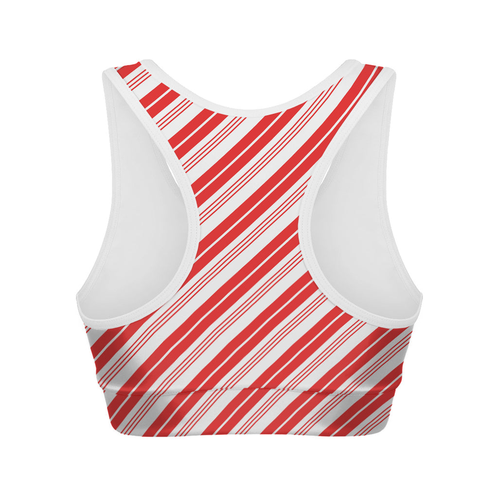 Red And White Candy Cane Stripe Print Women's Sports Bra
