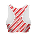Red And White Candy Cane Stripe Print Women's Sports Bra