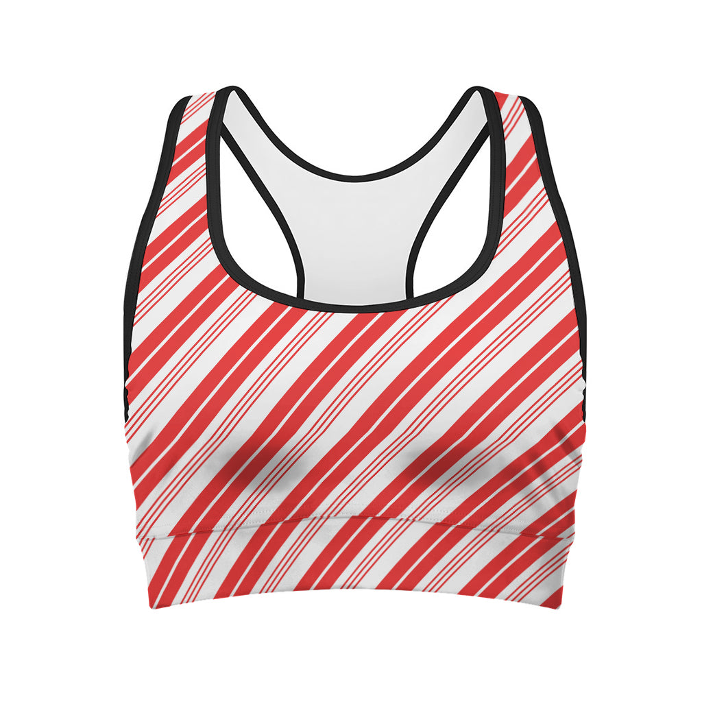 Red And White Candy Cane Stripe Print Women's Sports Bra