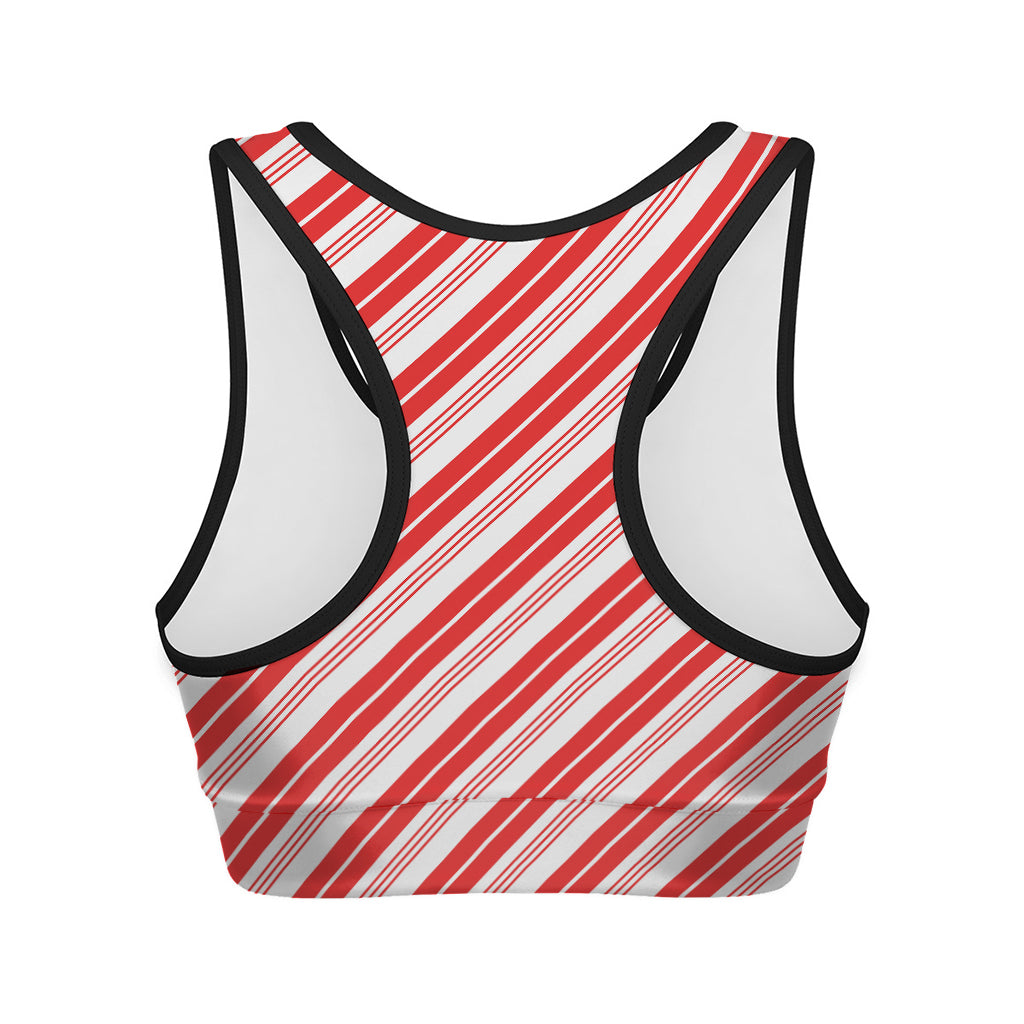 Red And White Candy Cane Stripe Print Women's Sports Bra