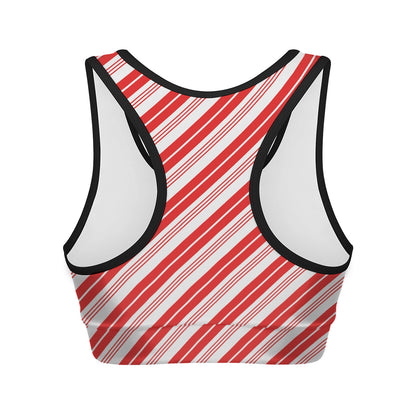 Red And White Candy Cane Stripe Print Women's Sports Bra