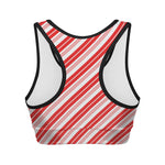 Red And White Candy Cane Stripe Print Women's Sports Bra