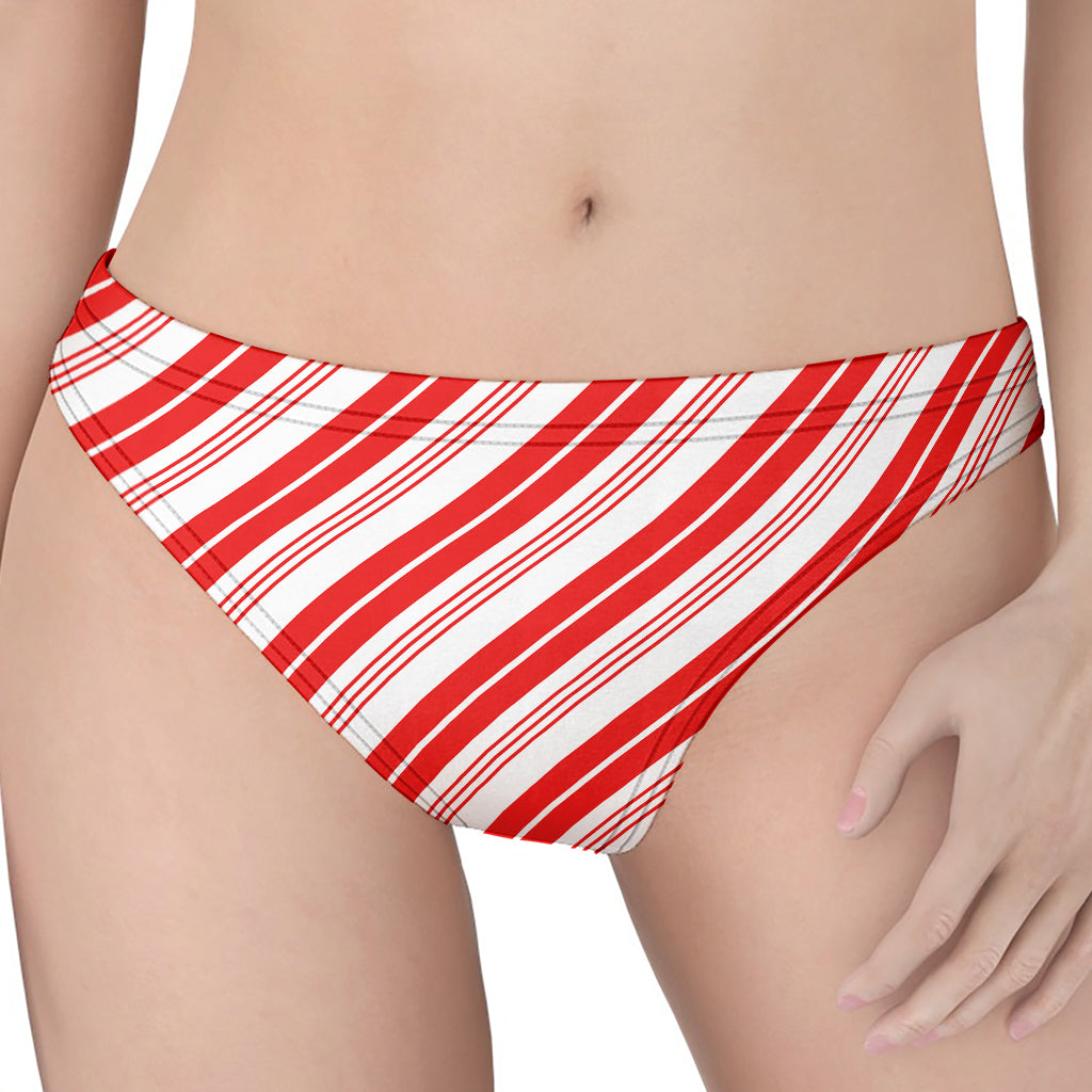 Red And White Candy Cane Stripe Print Women's Thong