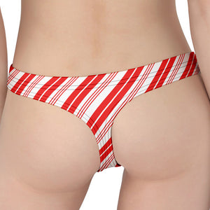 Red And White Candy Cane Stripe Print Women's Thong