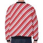 Red And White Candy Cane Stripe Print Zip Sleeve Bomber Jacket