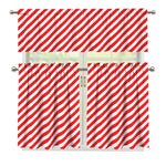 Red And White Candy Cane Striped Print 3 Piece Kitchen Curtains