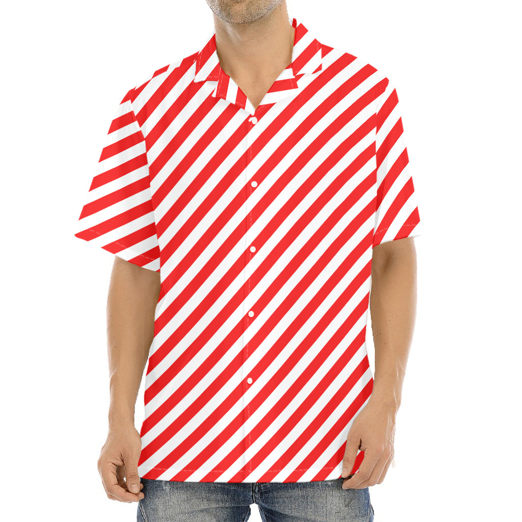 Red And White Candy Cane Striped Print Aloha Shirt
