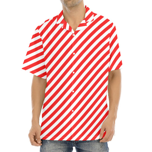 Red And White Candy Cane Striped Print Aloha Shirt