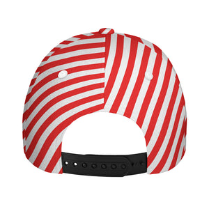 Red And White Candy Cane Striped Print Baseball Cap