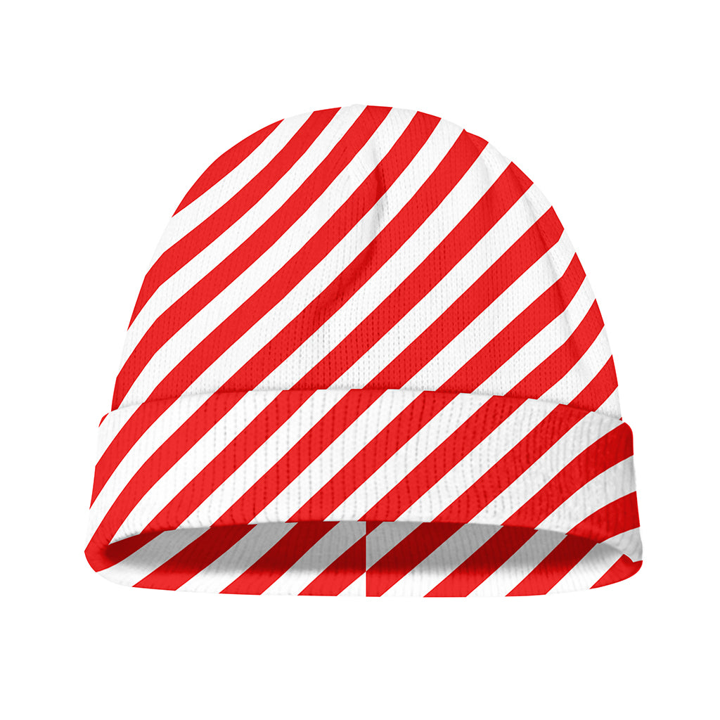 Red And White Candy Cane Striped Print Beanie