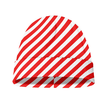 Red And White Candy Cane Striped Print Beanie