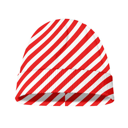 Red And White Candy Cane Striped Print Beanie