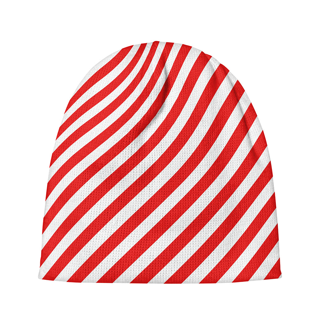 Red And White Candy Cane Striped Print Beanie