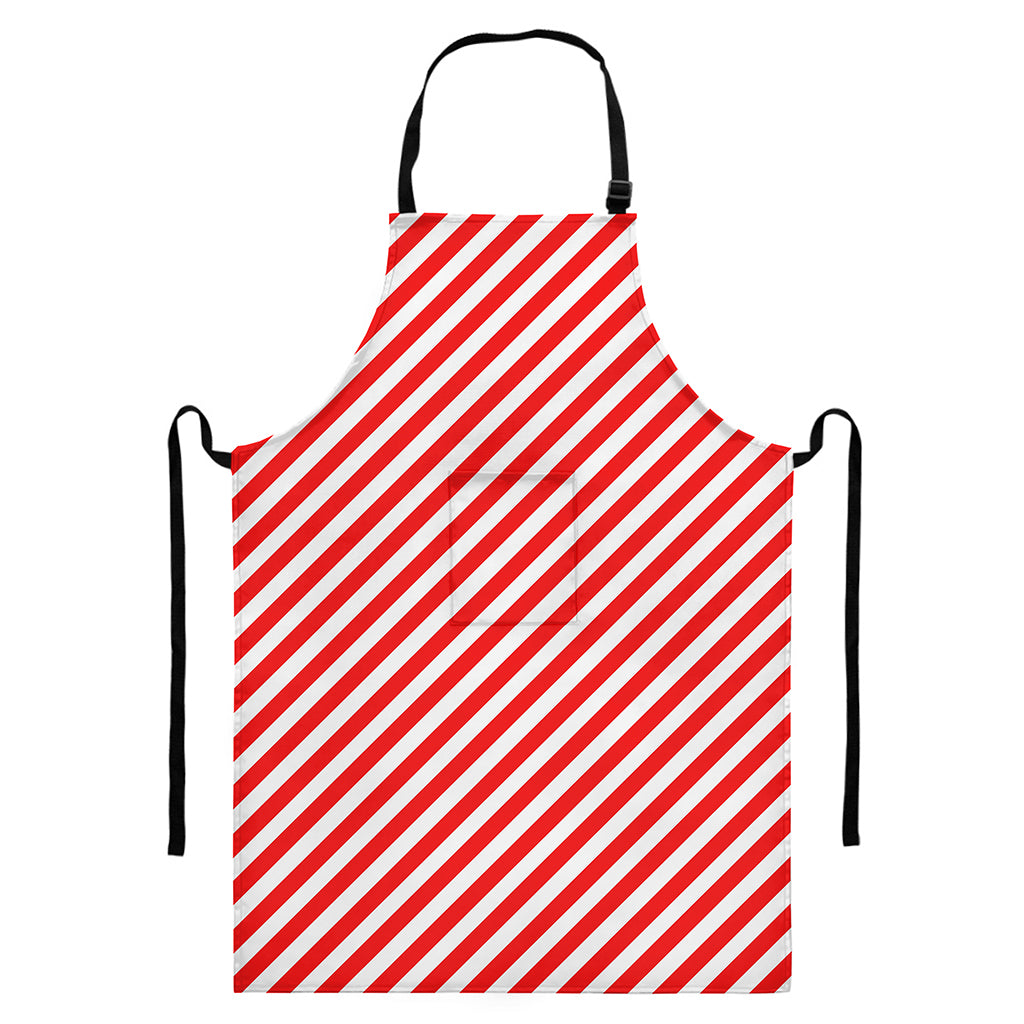 Red And White Candy Cane Striped Print Bib Apron With Pocket