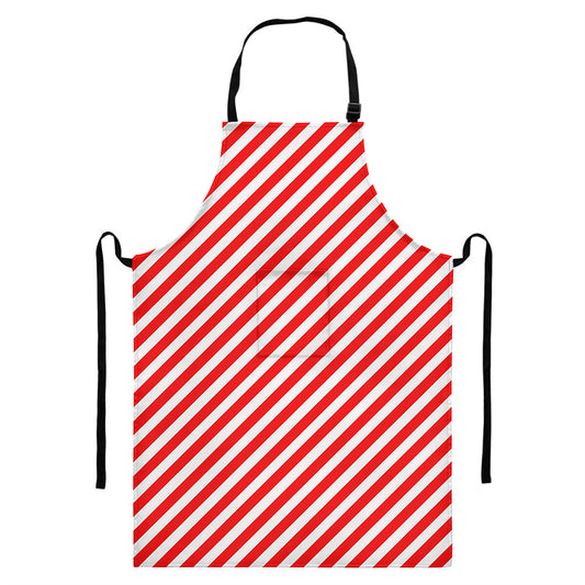 Red And White Candy Cane Striped Print Bib Apron With Pocket