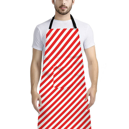 Red And White Candy Cane Striped Print Bib Apron With Pocket