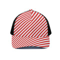 Red And White Candy Cane Striped Print Black Mesh Trucker Hat
