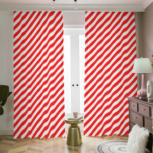 Red And White Candy Cane Striped Print Blackout Pencil Pleat Curtains