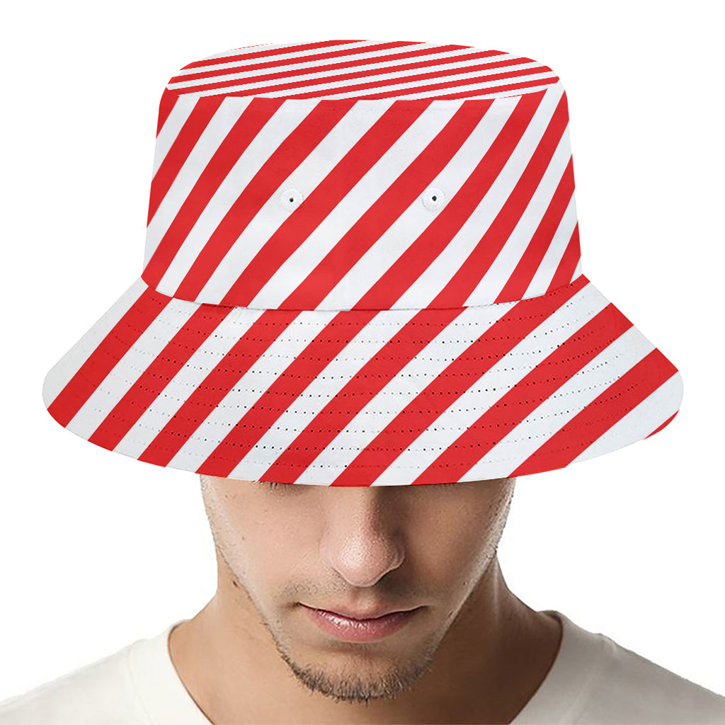 Red And White Candy Cane Striped Print Bucket Hat