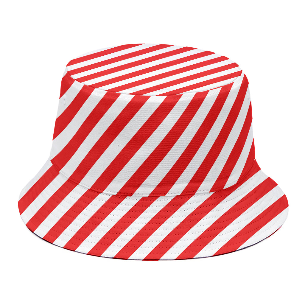 Red And White Candy Cane Striped Print Bucket Hat