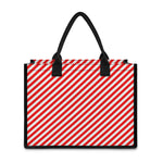 Red And White Candy Cane Striped Print Canvas Tote Bag