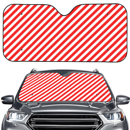 Red And White Candy Cane Striped Print Car Windshield Sun Shade