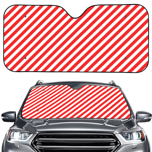 Red And White Candy Cane Striped Print Car Windshield Sun Shade