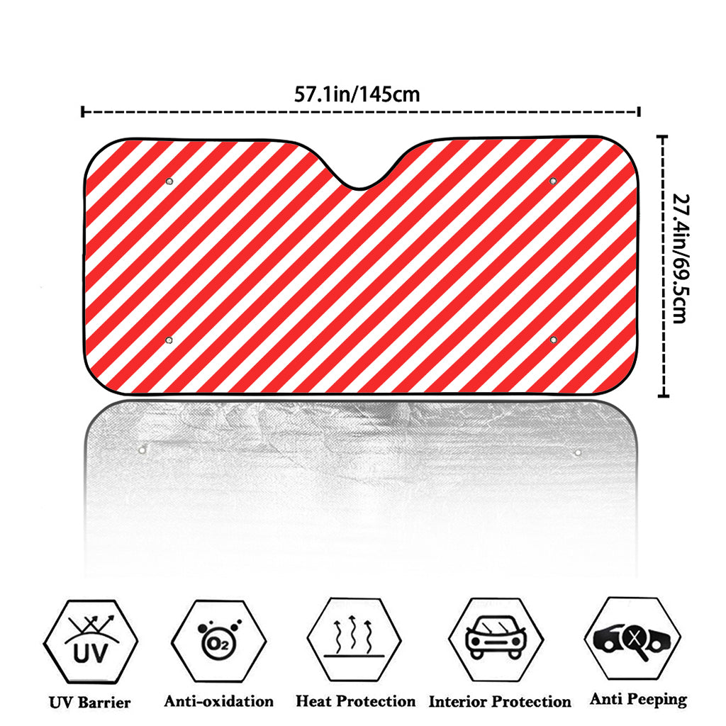 Red And White Candy Cane Striped Print Car Windshield Sun Shade