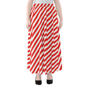 Red And White Candy Cane Striped Print Chiffon Maxi Skirt