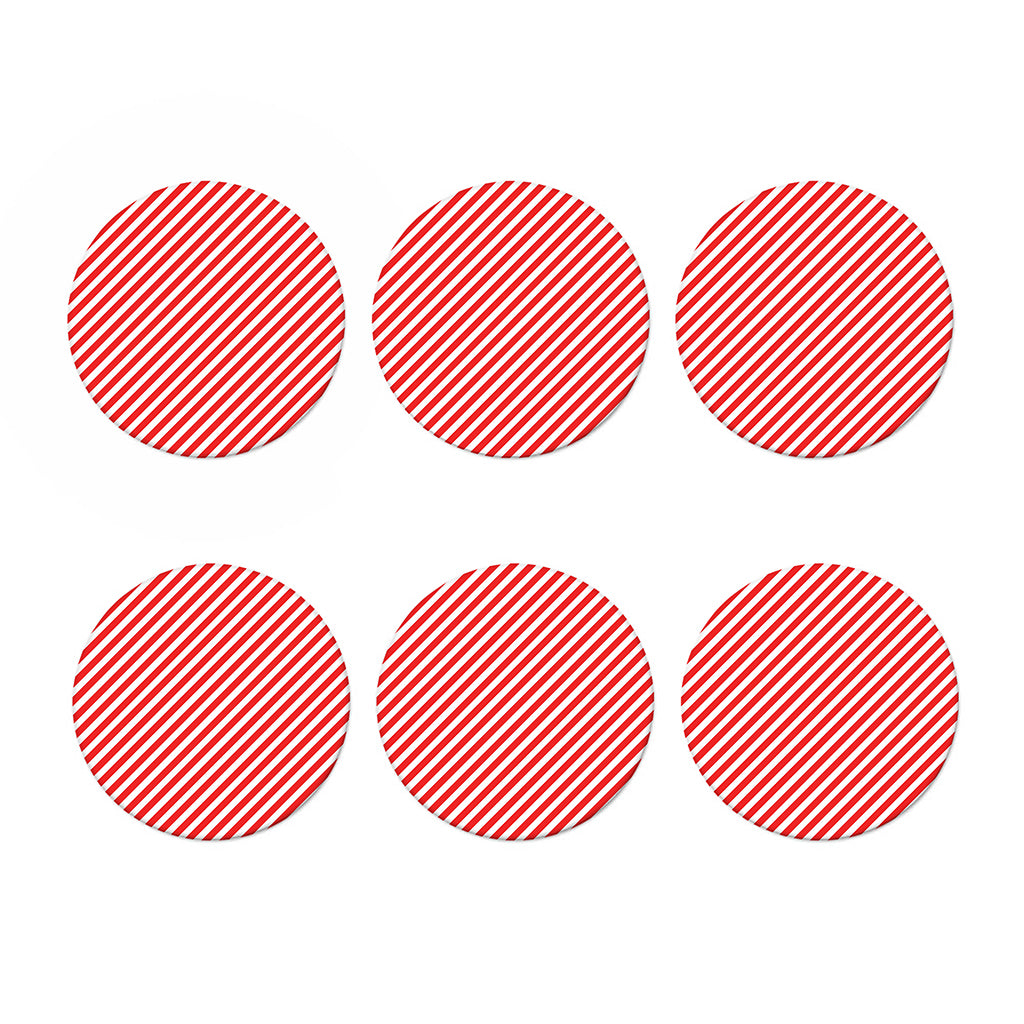 Red And White Candy Cane Striped Print Coaster Set