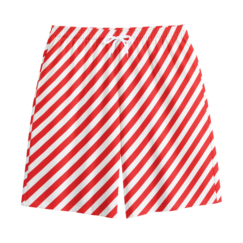 Red And White Candy Cane Striped Print Cotton Shorts