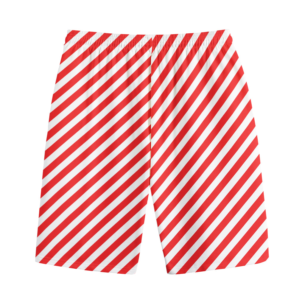 Red And White Candy Cane Striped Print Cotton Shorts