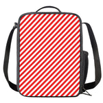 Red And White Candy Cane Striped Print Crossbody Lunch Bag