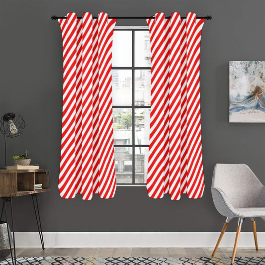 Red And White Candy Cane Striped Print Curtain