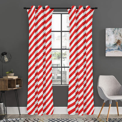 Red And White Candy Cane Striped Print Curtain