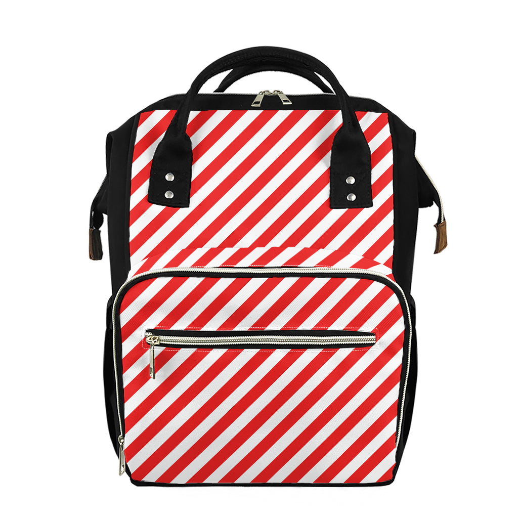 Red And White Candy Cane Striped Print Diaper Bag